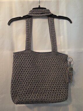 THE SAK Blue/Tan Crotchet Woven Zippered Shoulder Bag